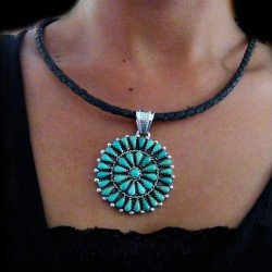 Pendentif Indien Amerindien Soleil Zuni en Argent 925