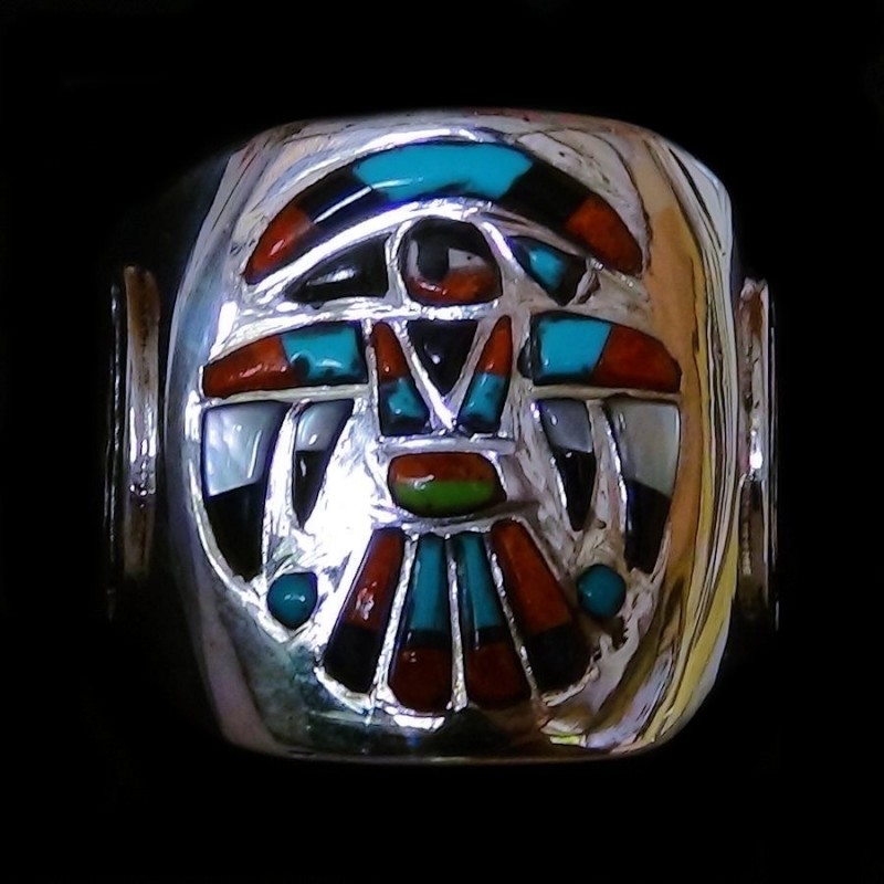 Anillo de sello superpuesto Tunderbird en plata 925 para hombre