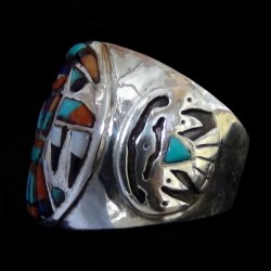 Anello con sigillo sovrapposto Tunderbird in argento 925 per uomo