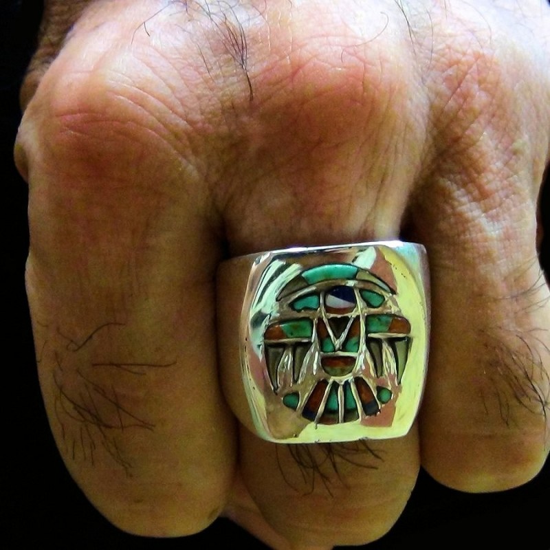 Anillo de sello superpuesto Tunderbird en plata 925 para hombre