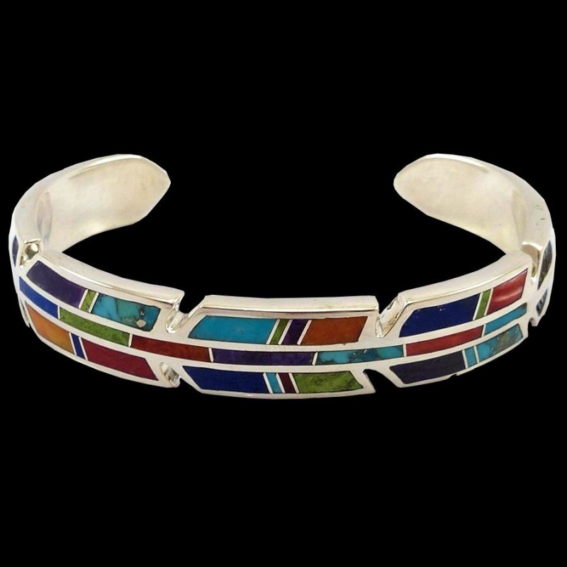 Bracelet Amérindien Plume en Argent et Pierres, Pour Homme ou Femme