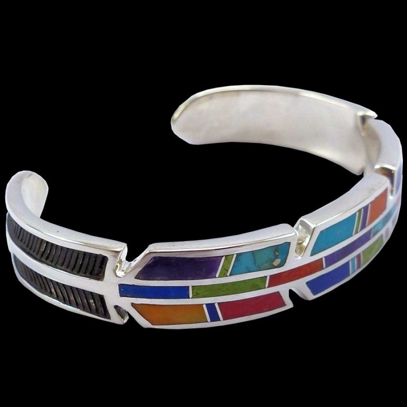 Bracciale con piume dei nativi americani in argento e pietre, per uomo o donna