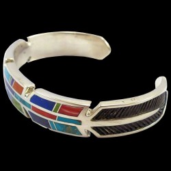 Pulsera de plumas de nativos americanos en plata y piedras, para hombres o mujeres