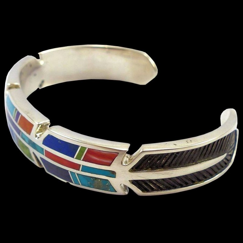 Bracciale con piume dei nativi americani in argento e pietre, per uomo o donna