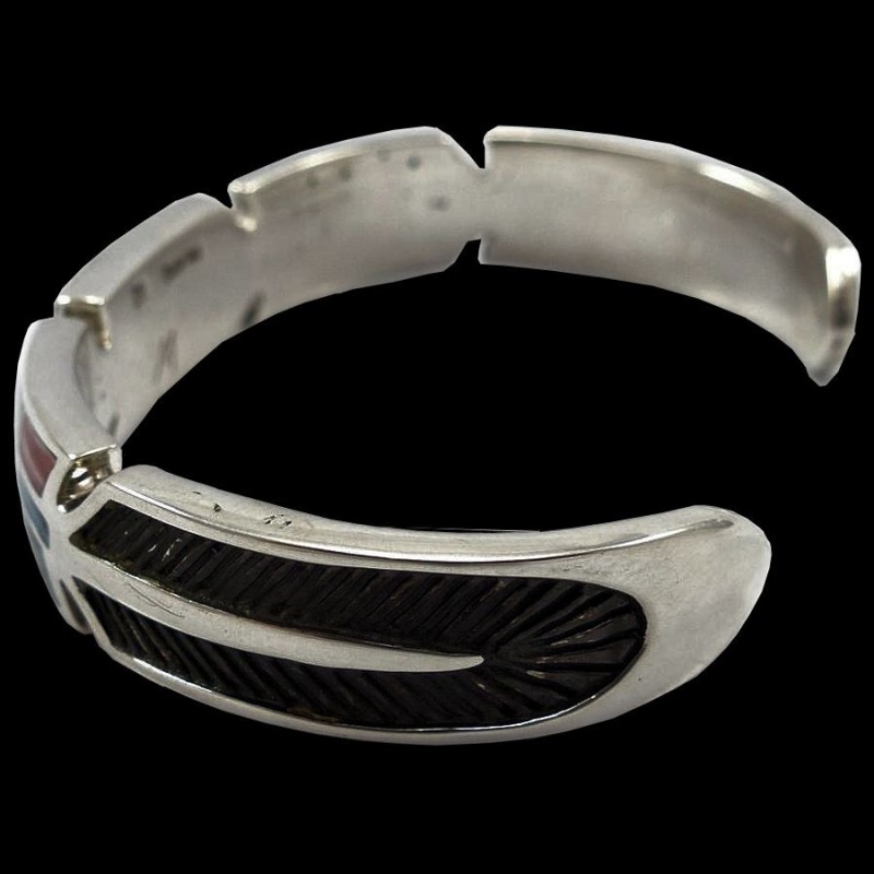 Bracelet Amérindien Plume en Argent et Pierres, Pour Homme ou Femme