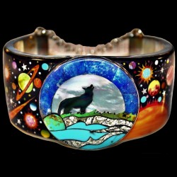 Pulsera Lobo y Cosmos, Universo, en Plata de Ley/925 y Piedras Semipreciosas