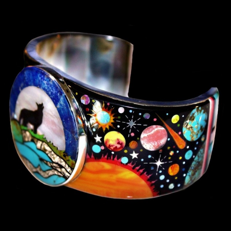 Pulsera Lobo y Cosmos en Plata de Ley y Piedras Semipreciosas