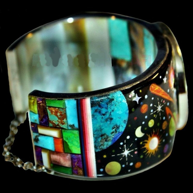 Bracelet Loup et Cosmos en Argent 925 et Pierres semi Précieuses