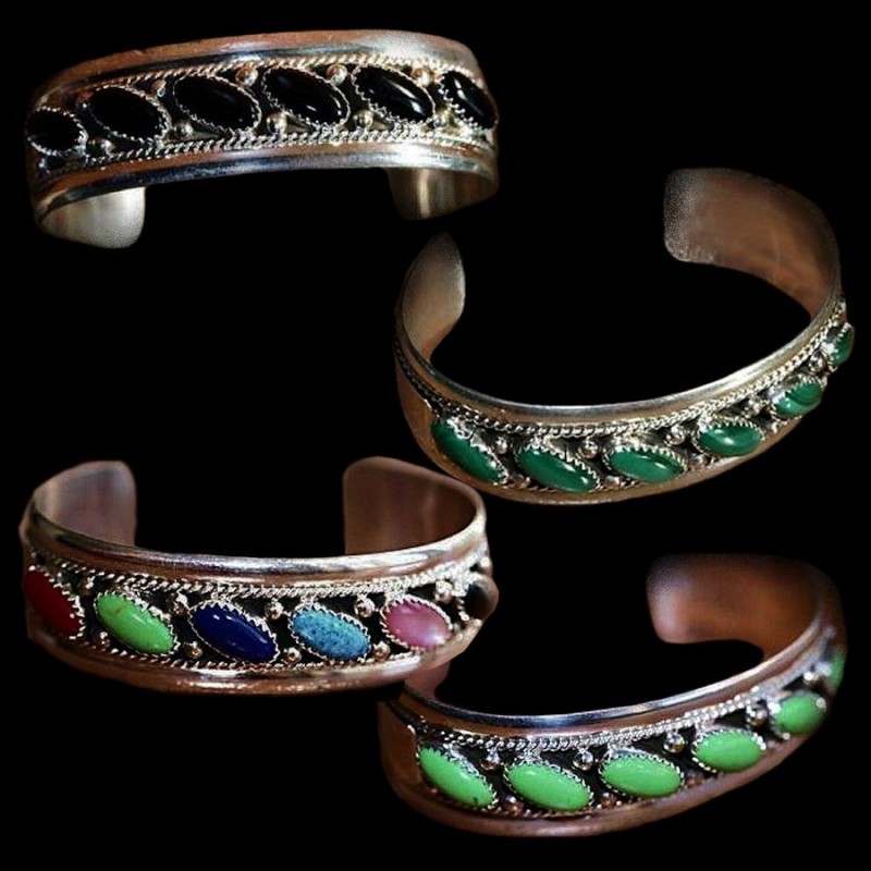 Bracciale Navajo 7 cabochon ovali, scelta di colori