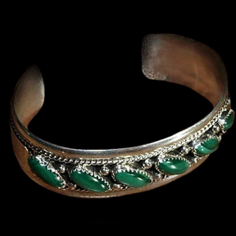 Bracelet Navajo 7 Cabochons Ovales, Couleur au Choix