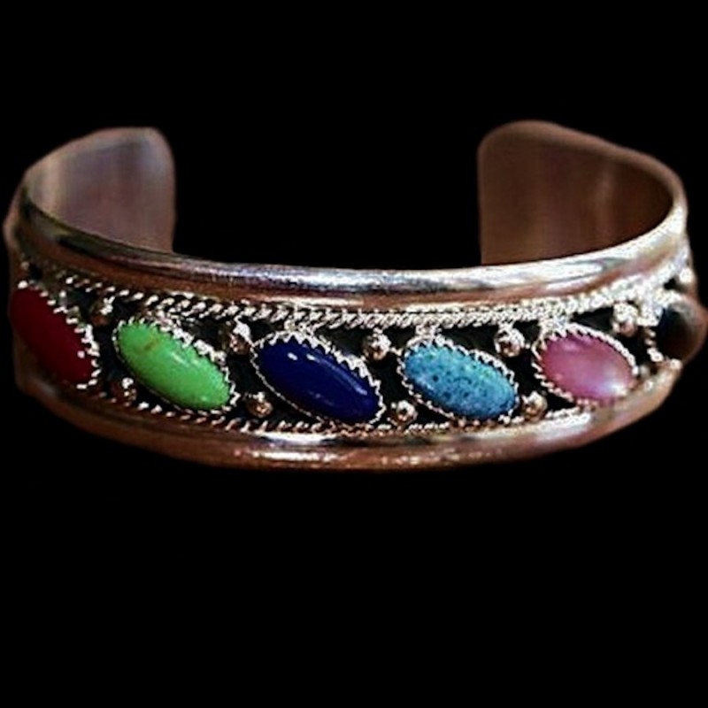 Bracelet Navajo 7 Cabochons Ovales, Couleur au Choix
