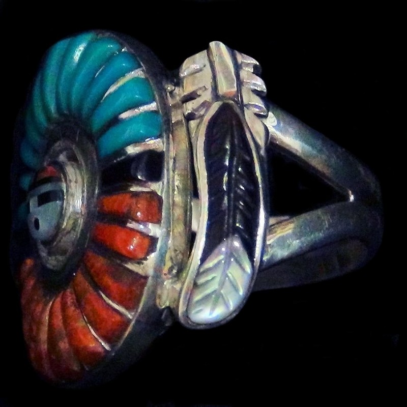 Zuni Sungod Face Sterlingsilver Ring