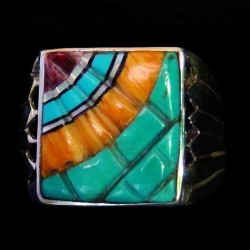 Rectangular Overlay Sterlingsilver Ring For Man