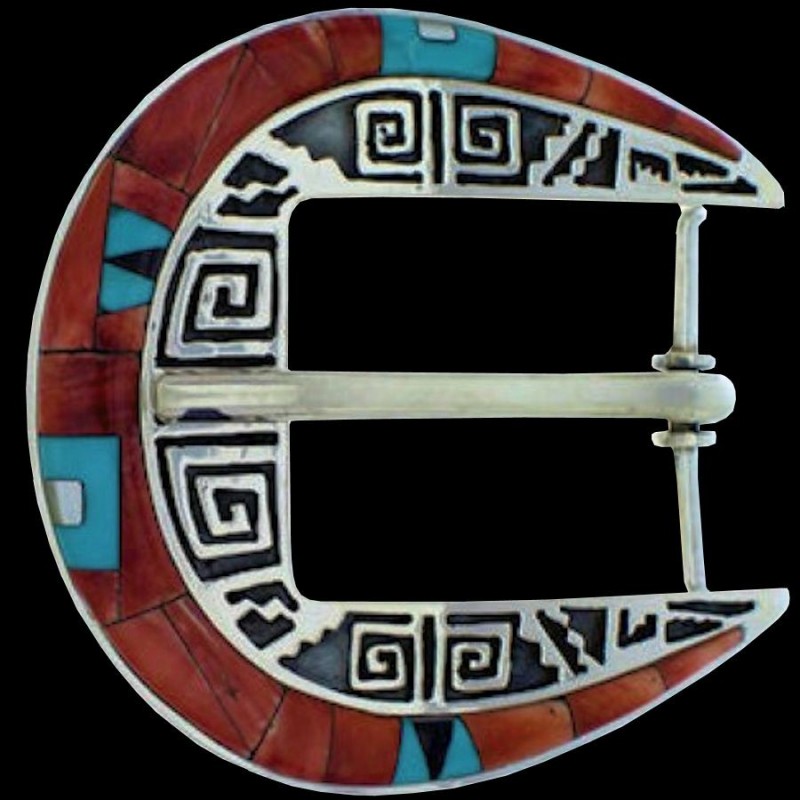 Boucle de Ceinture Ranger en Argent, Turquoise et Spondylus