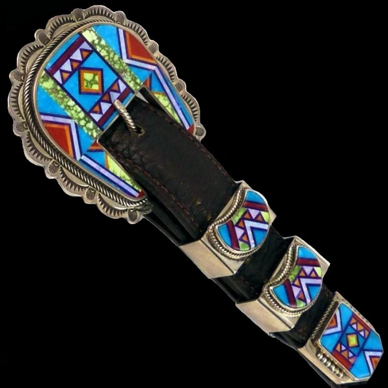 Fibbia per cintura multicolore Ranger Navajo in argento  