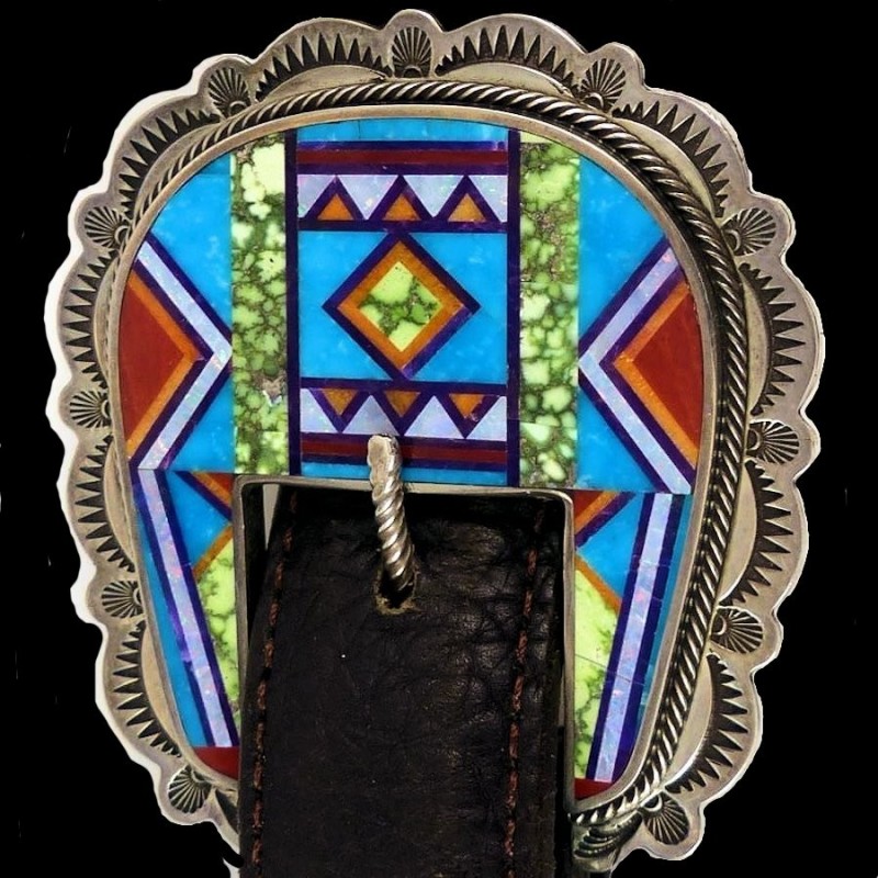 Boucle de Ceinture Ranger Navajo Multicolore en Argent