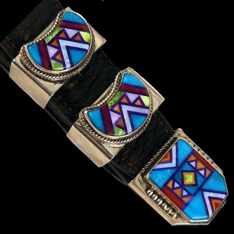 Fibbia per cintura multicolore Ranger Navajo in argento  