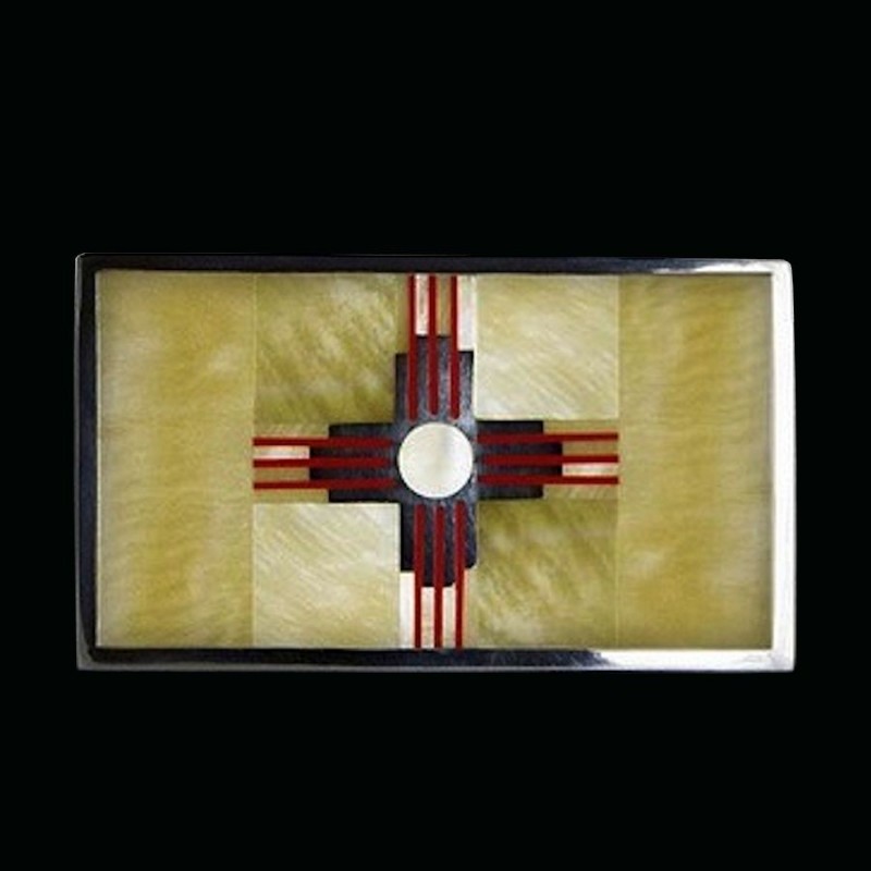 Mother of Pearl Navajo Pattern Sterling Silver Belt Buckle