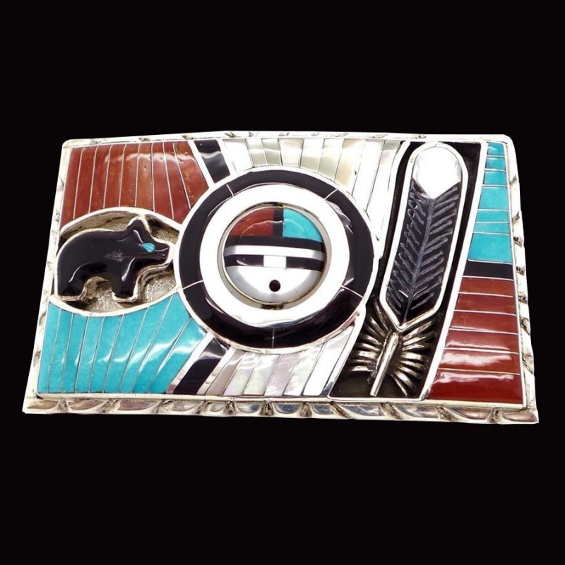 Zuni Sun God Rechteckige Gürtelschnalle Aus Silber