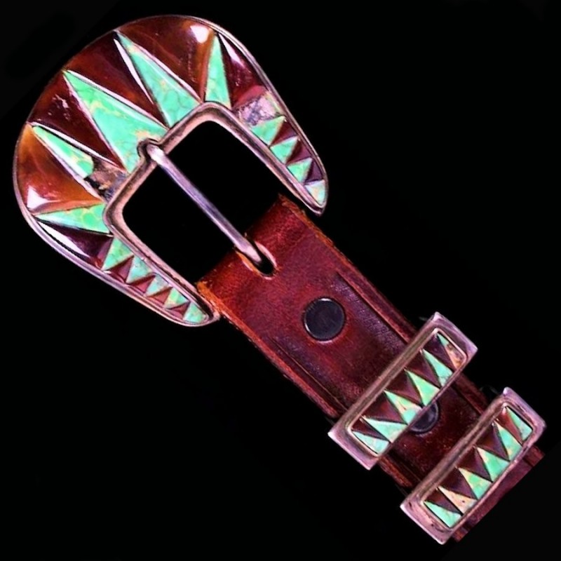 Boucle de Ceinture Ranger Overlay en Argent 925, Corne et Turquoise