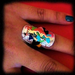 Anello Kokopelli in Argento 925 Sfondo Multicolore Gioielli Nativi Americani 