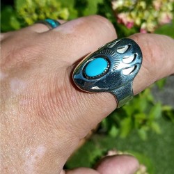 Bague Amerindienne Argent Patte d'Ours et Pierre Couleur au Choix
