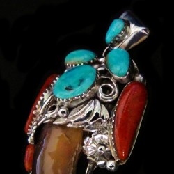 Pendentif Griffe d'Ours Véritable en Argent Turquoise & Corail