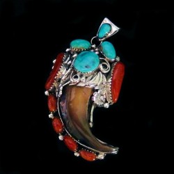 Bearclaw and Red Coral Sterlingsilver Pendant