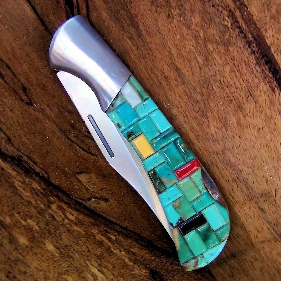 Couteau Pliant Overlay Rectangle Turquoise Mod.1