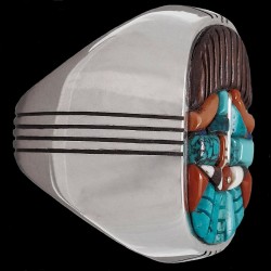 Anillo superpuesto Navajo Thunderbird en plata 925, para hombre