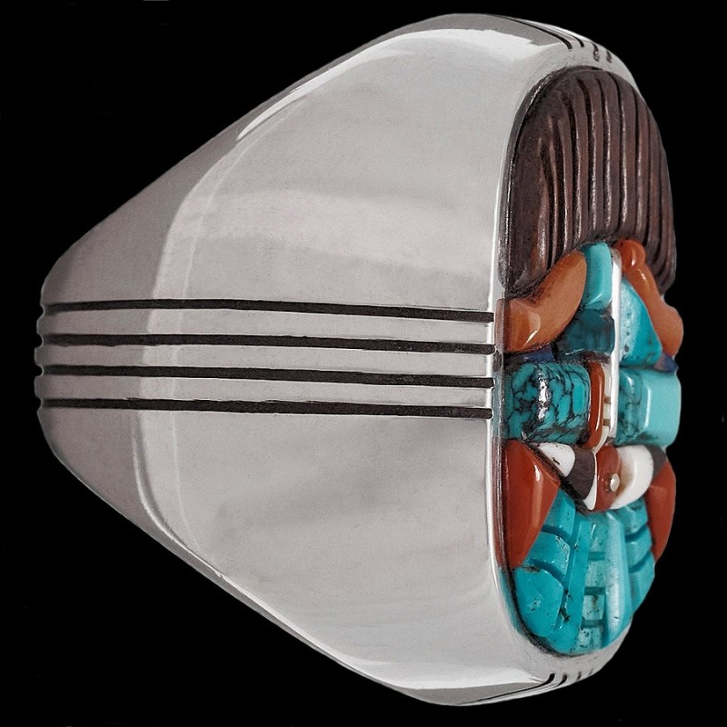 Anillo superpuesto Navajo Thunderbird en plata 925, para hombre