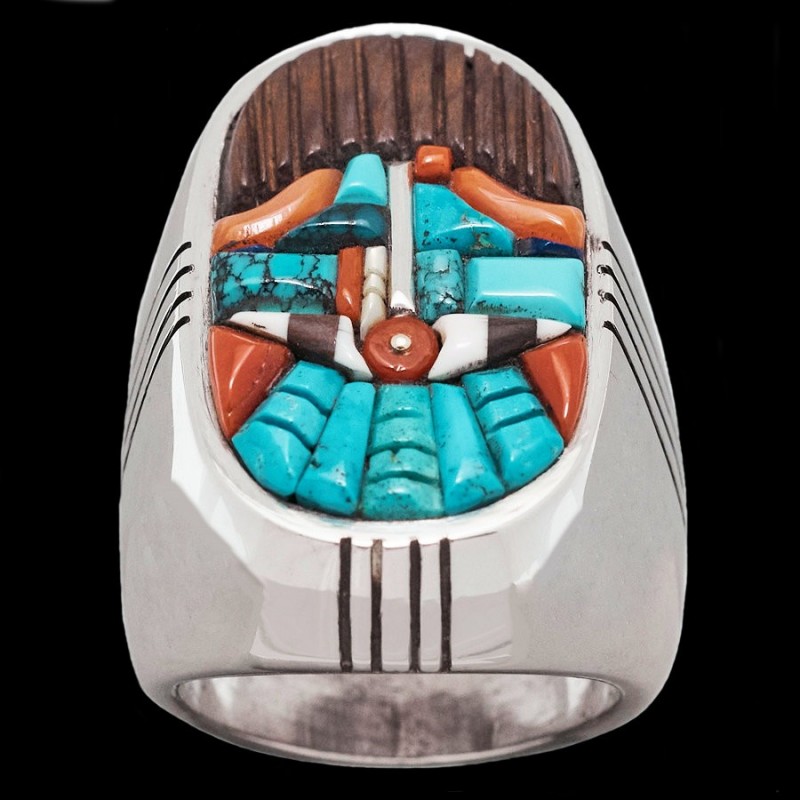 Navajo Thunderbird Overlay Sterling Silver, For Men
