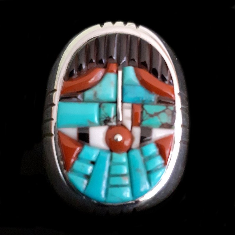 Bague Navajo Thunderbird Overlay en Argent 925, Pour Homme