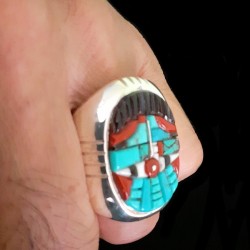 Navajo Thunderbird Overlay Ring, in 925 Silber, für Herren