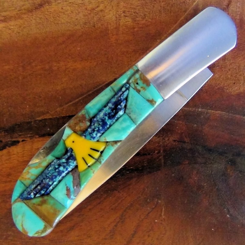 Thunderbird on Turquoise Background Folding Knife