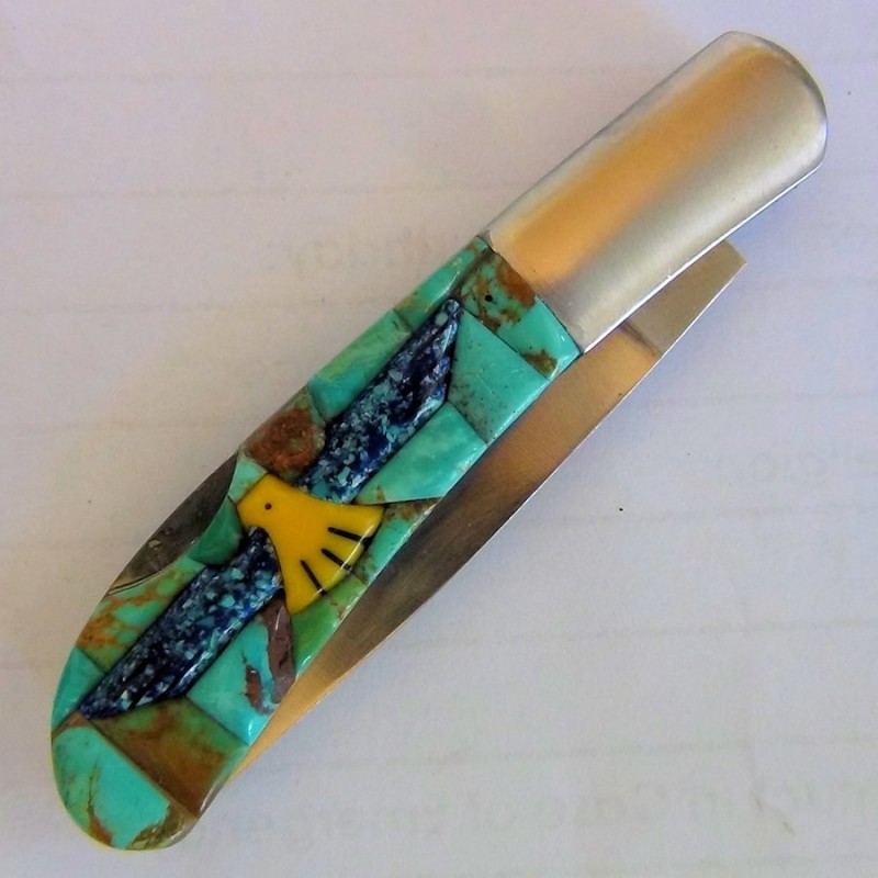 Thunderbird on Turquoise Background Folding Knife