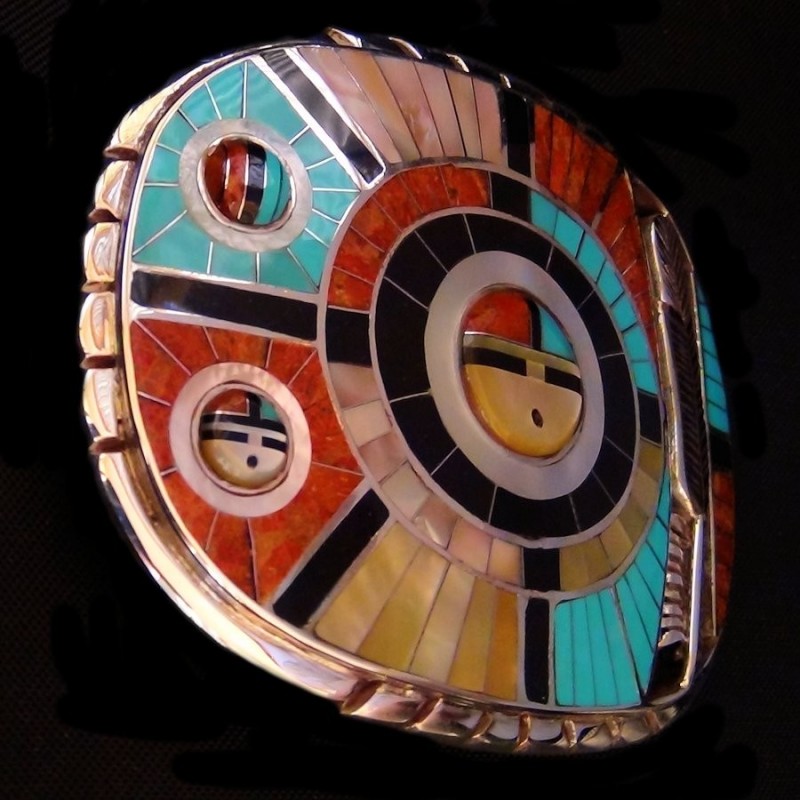 Boucle de ceinture Dieu Soleil Zuni en Argent Western Country