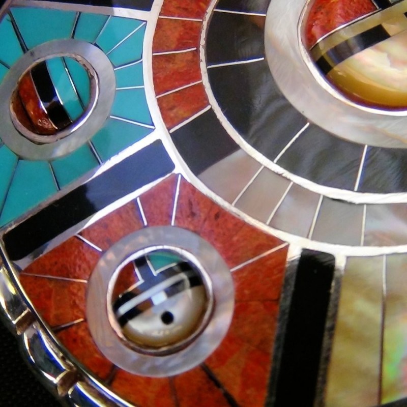 Zuni Sunface Inlay Western Country Sterling Belt Buckle