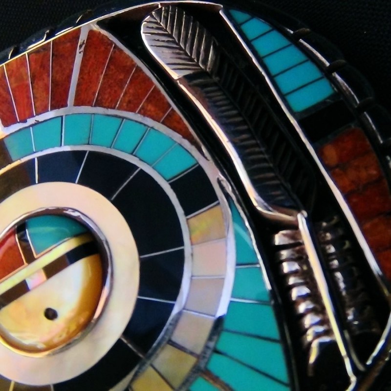 Zuni Sunface Inlay Western Country Sterling Belt Buckle