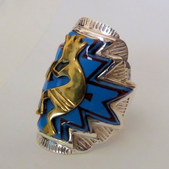 Bronze Kokopelli on a Blue...