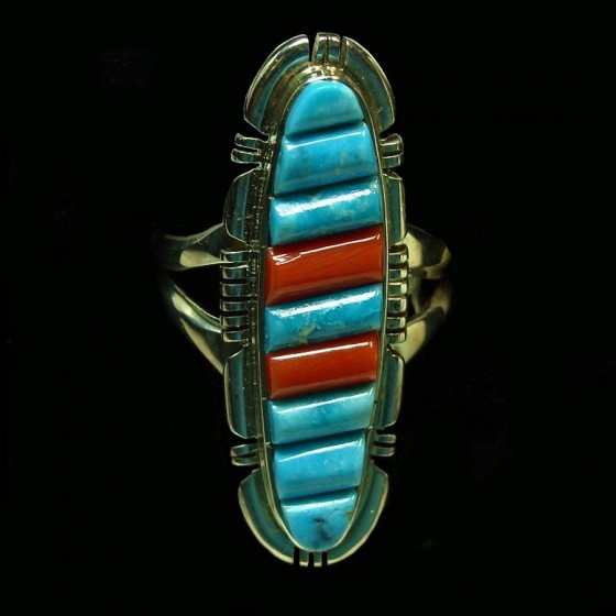 Turkoois & Koraal Overlay Ring