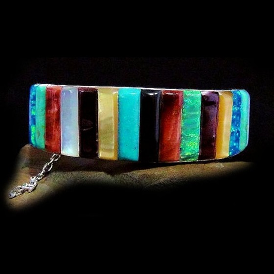 Native American Armband, Cobblestone Inlay, Mosaik aus bunten Steinen