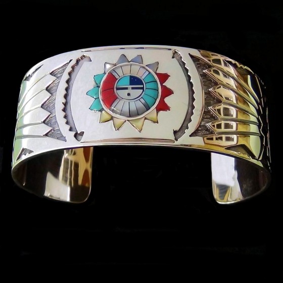 Bracelet Dieu Soleil Zuni, en Argent Massif, pour Femme et pour Homme