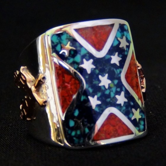 Anello Ribelle, Confederato, Meridionale, Biker, in Argento, Modello 1