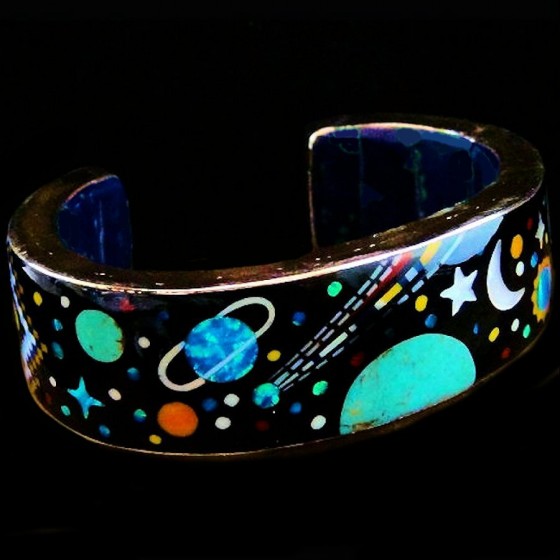 Universum Kosmos, Komet, Silber Armreif mit Edelsteinen