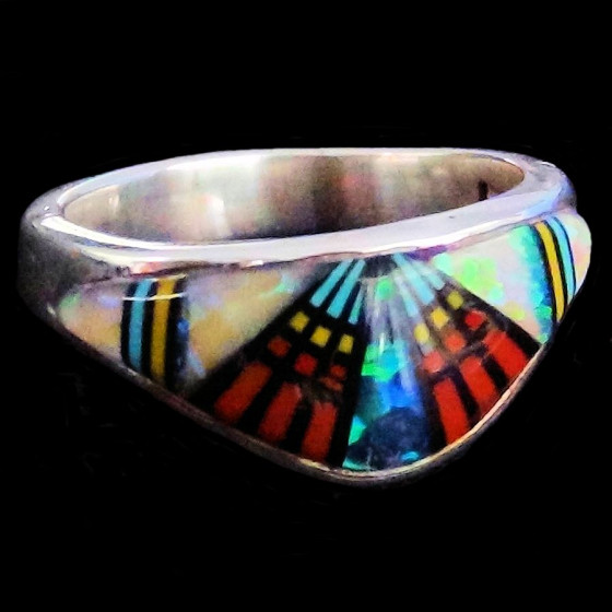 Zuni Micro Inlay Mehrfarbiger Ring für Damen und Herren