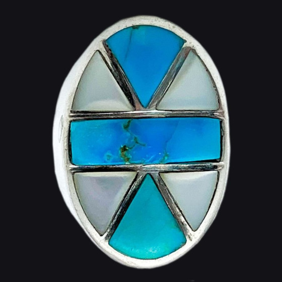 Vintage Native American Navajo, Turquoise and Mother-of-Pearl Ring