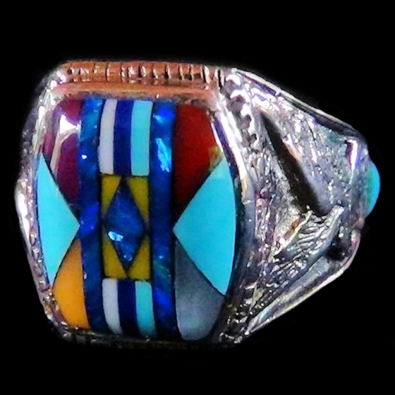Micro Inlay Indianer Navajo Siegelring Aus Silber 925