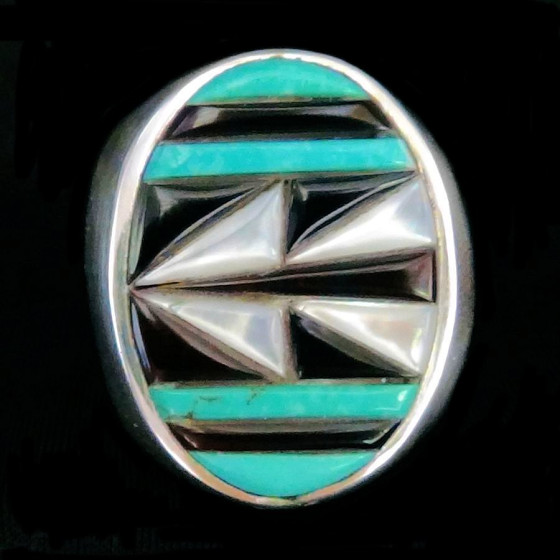 Anillo Zuni con Superposición Ovalada en Plata de ley, Flecha, Para hombres