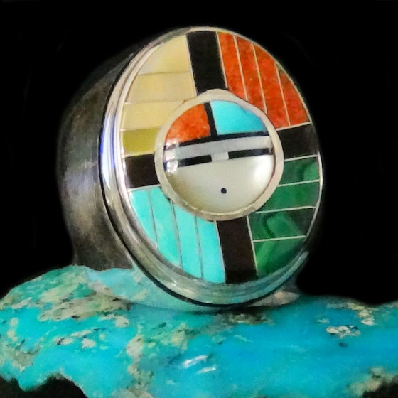 Zuni Zia Silver Sun God Ring